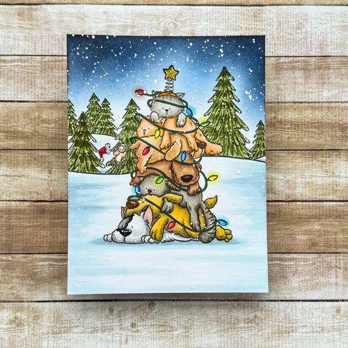 Purple Onion Designs Winter Trees Background Cling Stamp pod5011 Country Christmas Tree Card