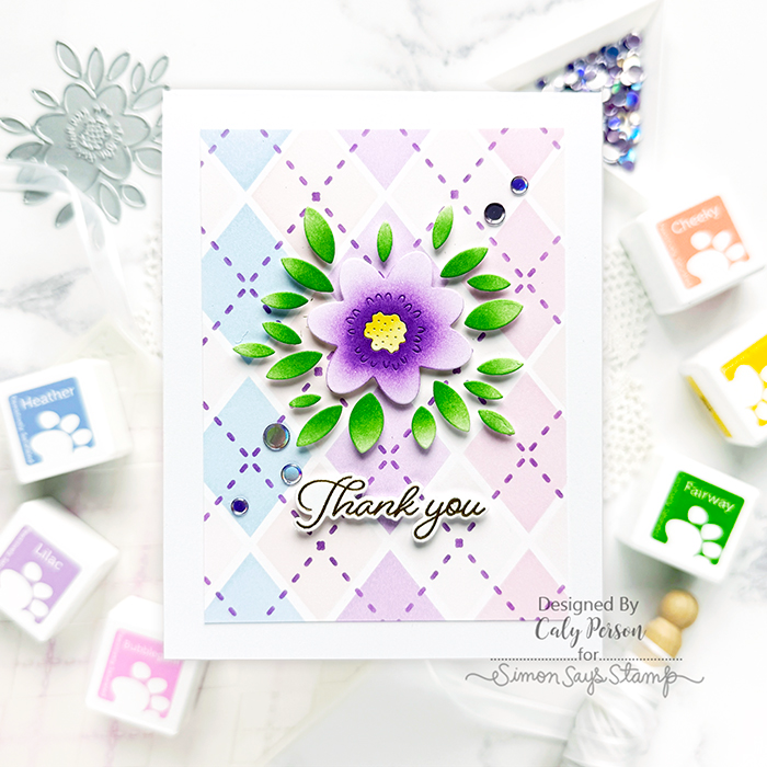 Simon Says Stamp Set of 3 Stencils Argyle Builder 1075st Rain or Shine Thank You Card | color-code:ALT10
