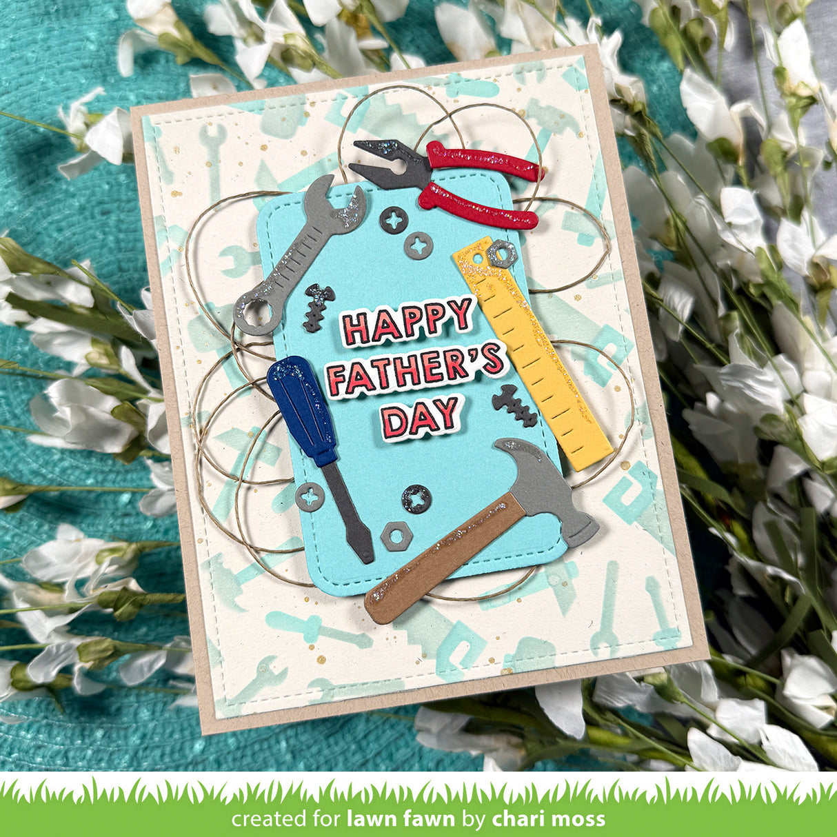 Card featuring tools and glittery accents with sentiment 'Happy Father's Day'