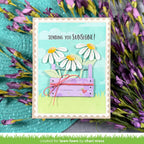 Card with Big Blossom Flowers and Purple Daisies with sentiment 'Sending You Sunshine'