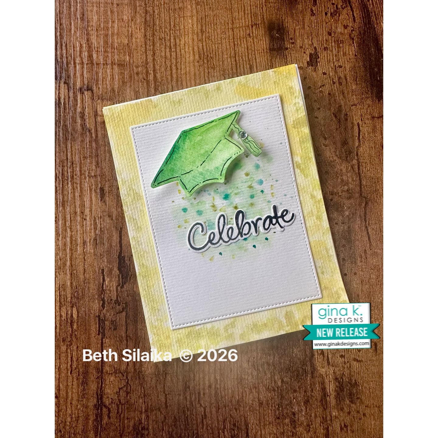 Card with Green Graduation Cap and the sentiment 'Celebrate'