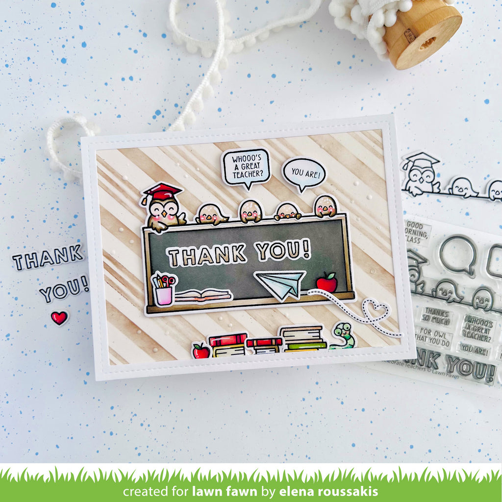 Card with Owls and Birds with Thank You Sentiment on Chalkboard