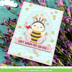 Card with a cute bunny dressed as a bee and text 'Don't worry bee hap-bee!' on a floral background.