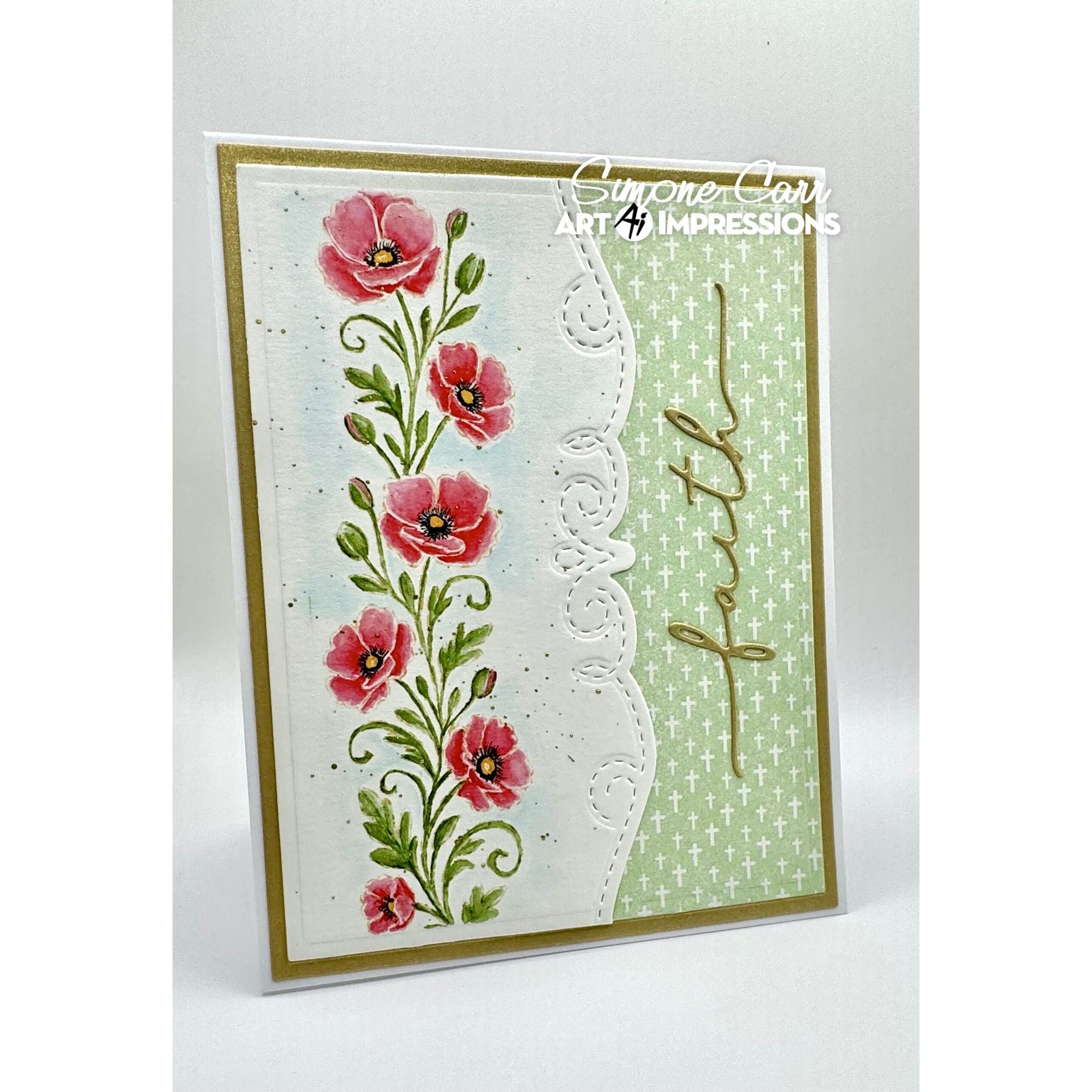 Card with floral design and 'faith' text on a white background