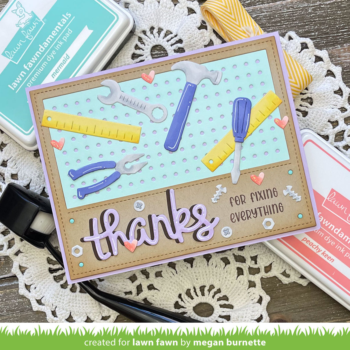 Card with tools and the sentiment 'thanks for fixing everything'