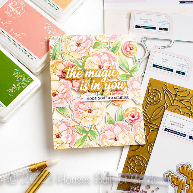 PinkFresh Studio Pretty Blossoms Hot Foil Plate 200523 Floral Magic Smiling Card | color-code:ALT02