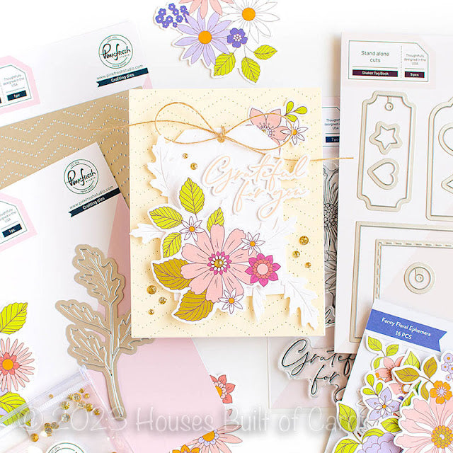 PinkFresh Studio Shaker Tag Book Die Set 173822 Floral Grateful Card | color-code:ALT03
