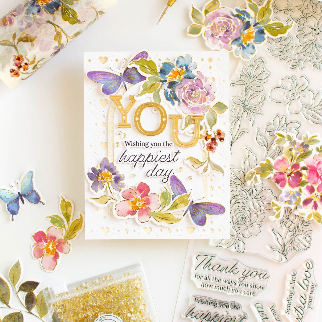 Pinkfresh Studio Artsy Floral Dies 240824 Happiest Day Card | color-code:ALT01