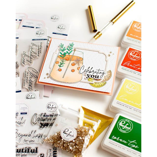 Pinkfresh Studio Champagne Clear Drops pf131es Holiday Cocktail Card | color-code:ALT01