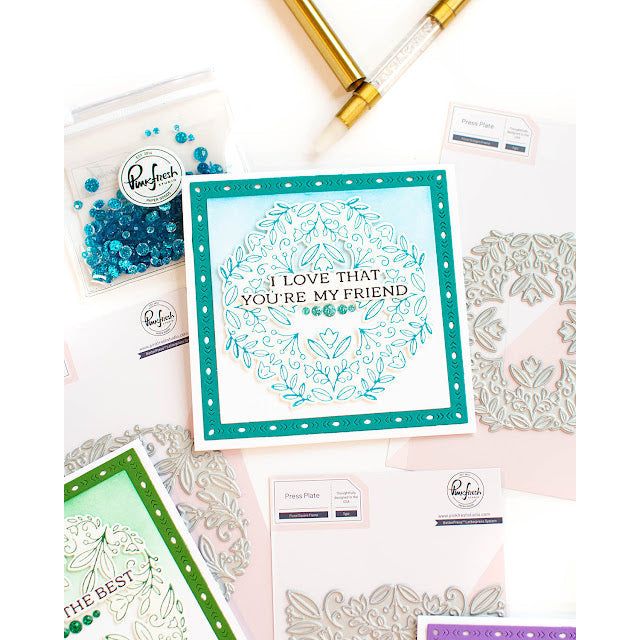Pinkfresh Studio Floral Octagon Frame Press Plate 217323 Note Cards | color-code:ALT01