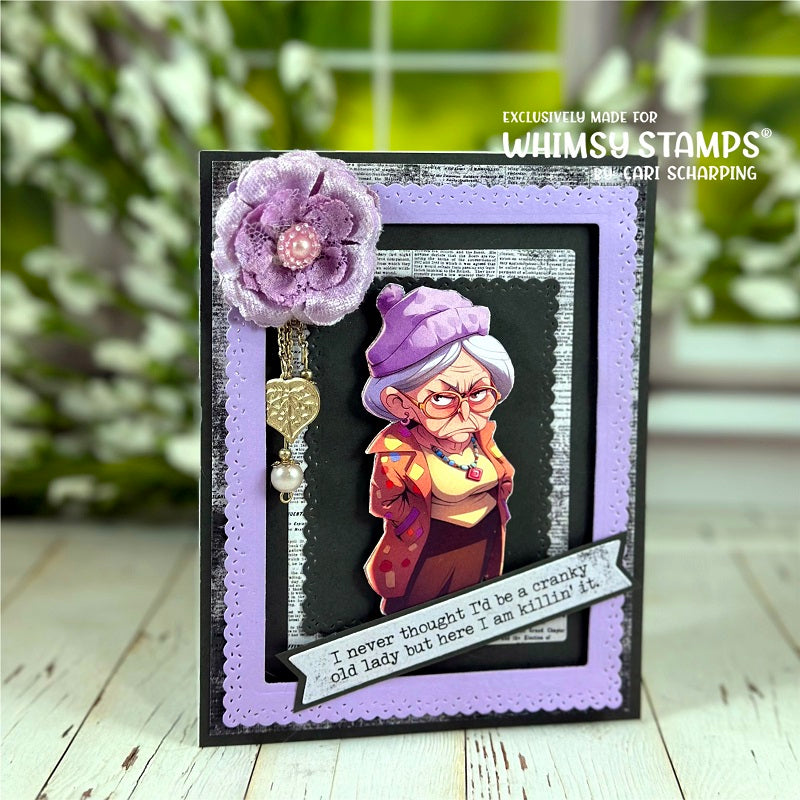 Whimsy Stamps Old Fart Grandma Quick Card Fronts wsqcf-11 old lady