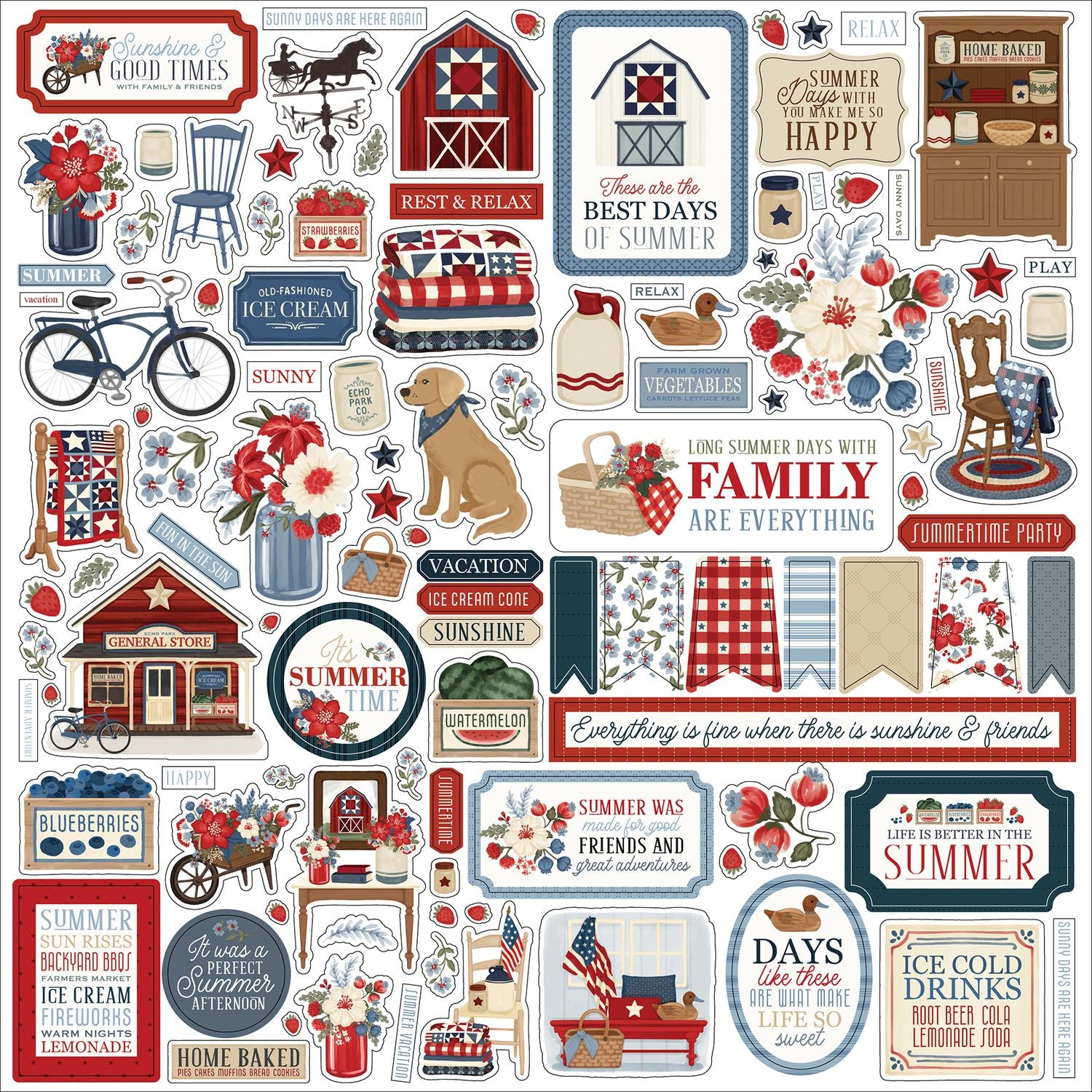 Carta Bella Americana Summer 12 x 12 Collection Kit cbas493016 Cardstock Stickers