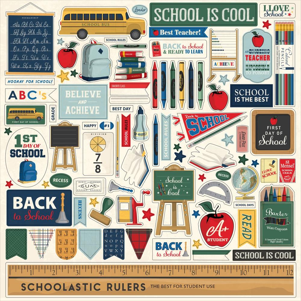 Carta Bella Back To School 12 x 12 Mega Bundle cbbts401050 Cardstock Stickers