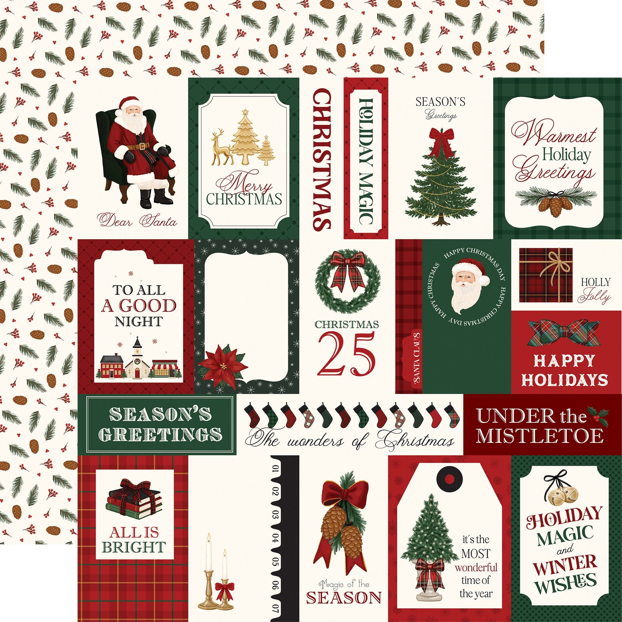 Carta Bella Classic Christmas 12 x 12 Collection Kit cbcc519016 Multi Journaling Cards