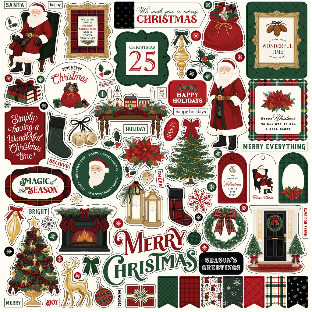 Carta Bella Classic Christmas 12 x 12 Collection Kit cbcc519016 Sticker Sheet