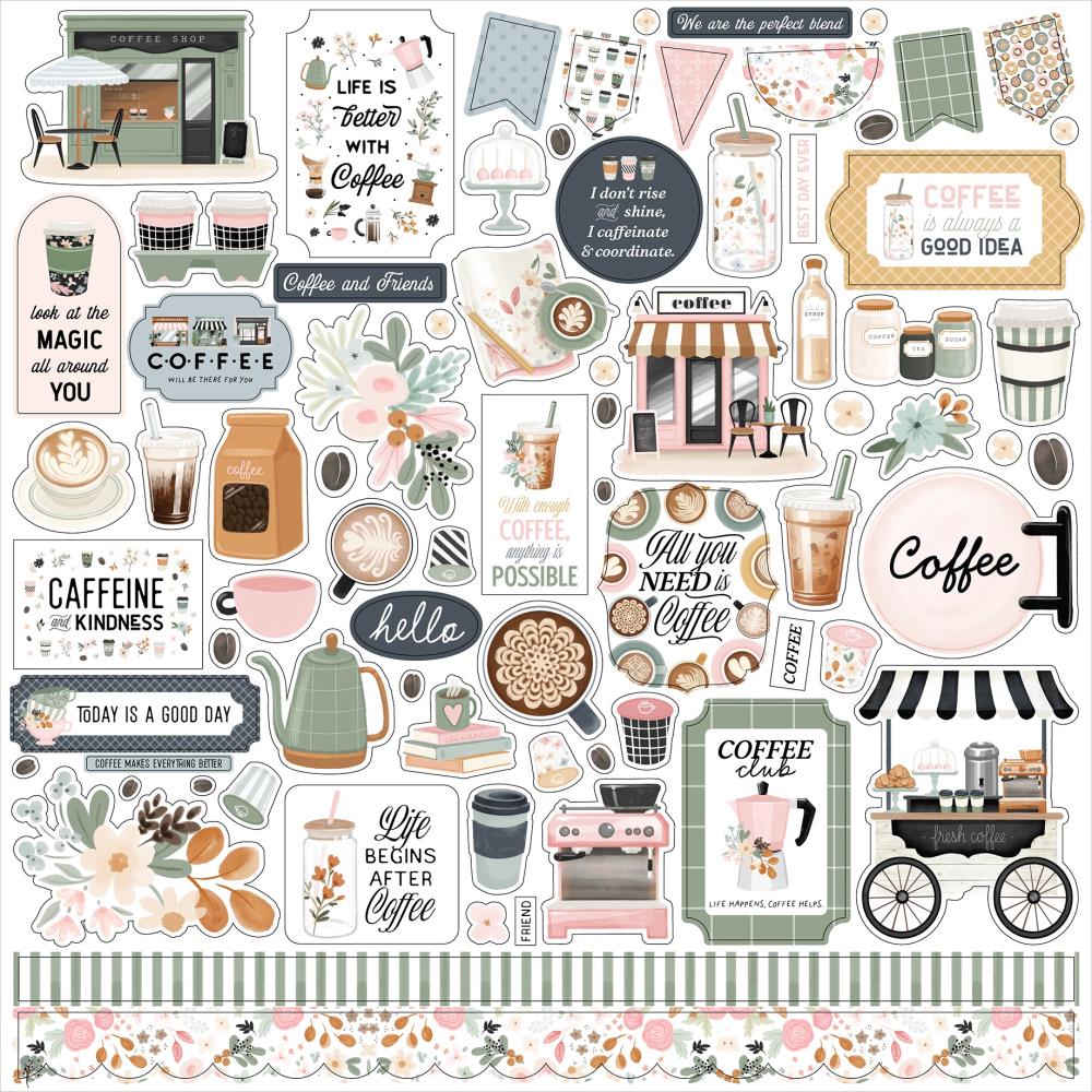 Carta Bella Coffee Shop 12 x 12 Collection Kit cbcs446016 Cardstock Stickers