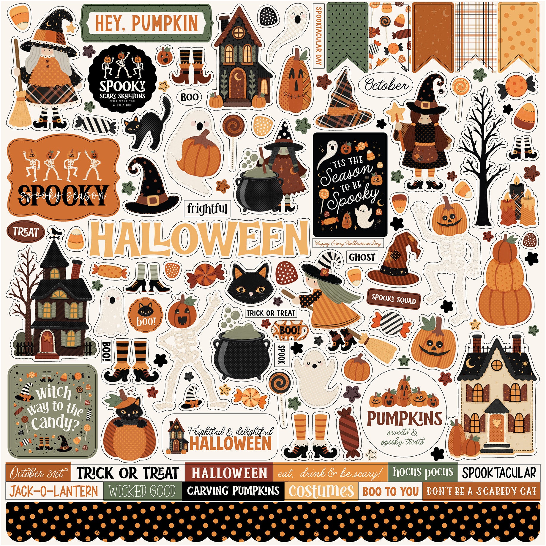 Carta Bella Handmade Halloween 12 x 12 Collection Kit cbhe512016 Element Stickers