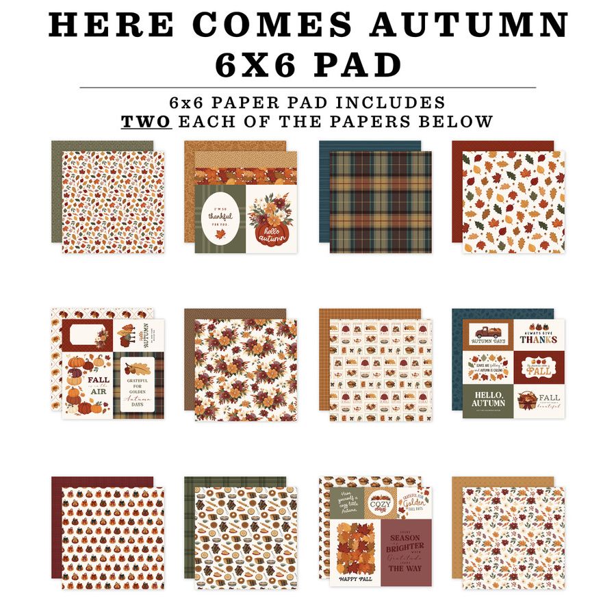 Carta Bella Here Comes Autumn 6 x 6 Paper Pad cbhca513023 Image Swatches