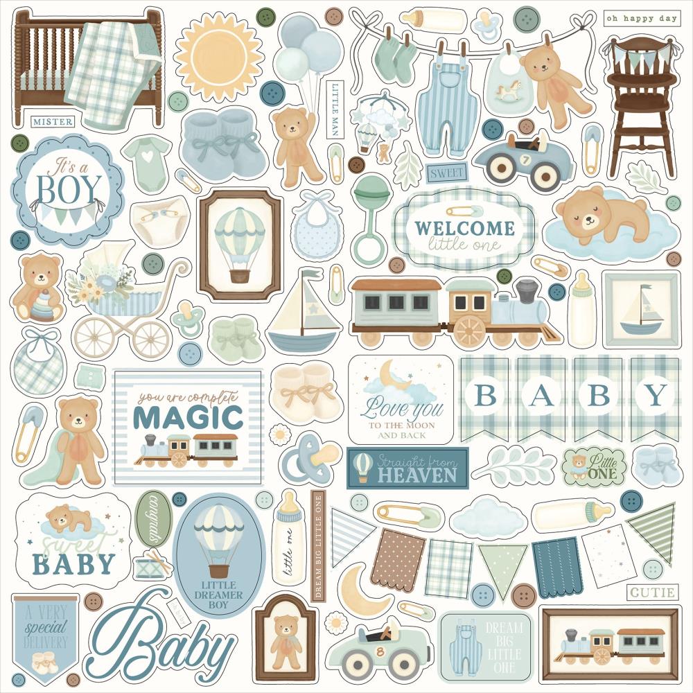 Carta Bella Little Lullabies Baby Boy 12 x 12 Collection Kit cblub485016 Cardstock Stickers