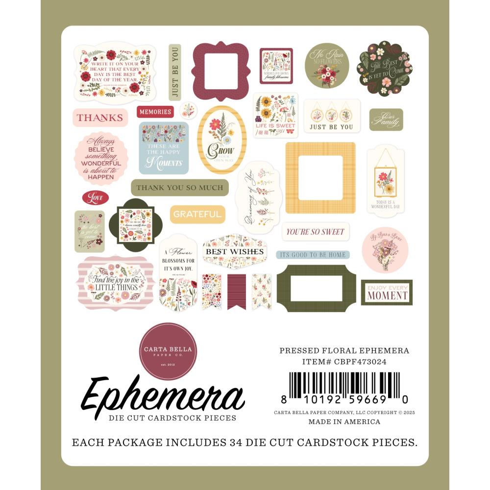 Carta Bella Pressed Floral Ephemera cbpf473024 Floral Sentiments