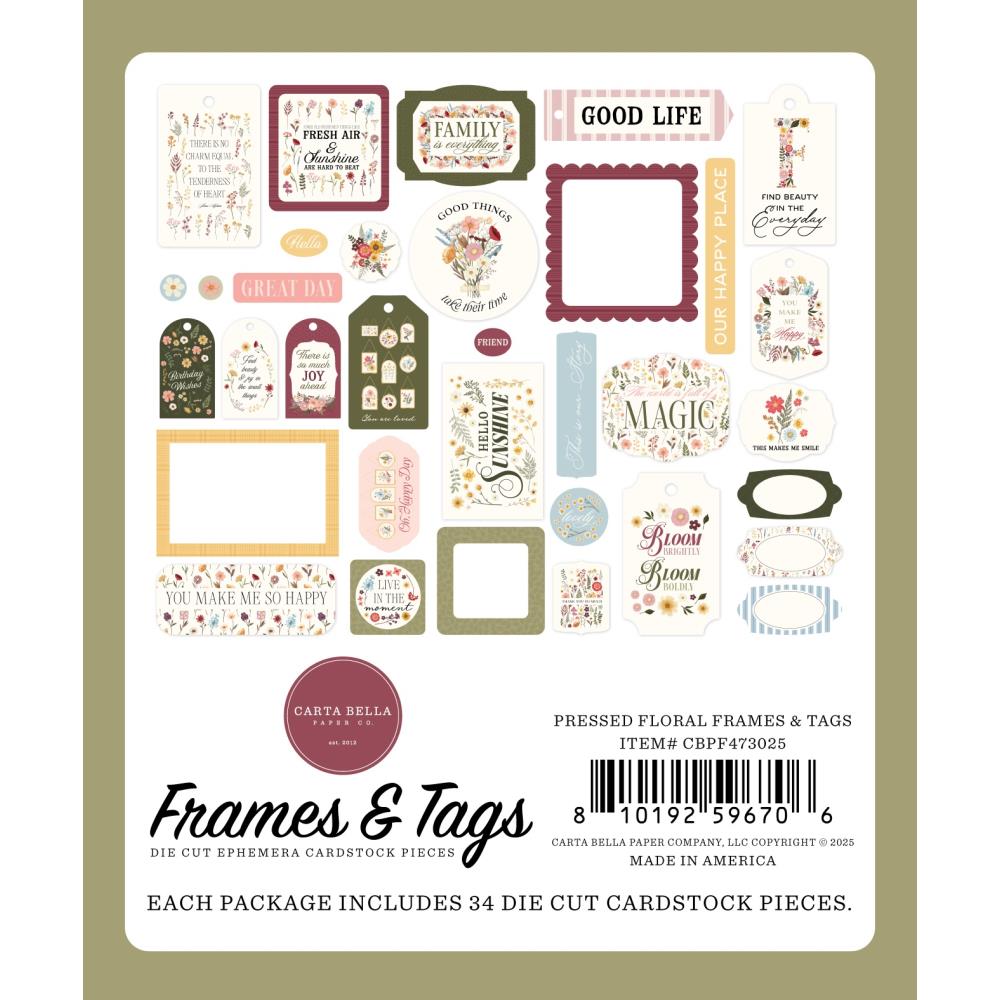 Carta Bella Pressed Floral Frames And Tags cbpf473025 Family Sentiments