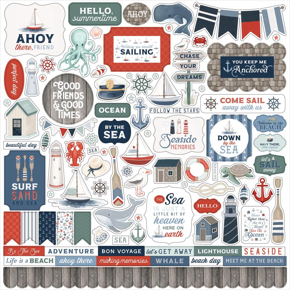 Carta Bella Seashore 12 x 12 Collection Kit cbsh444016 Cardstock Stickers