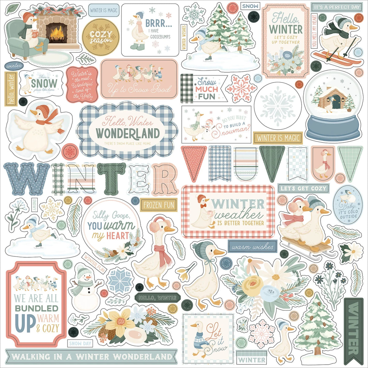 Carta Bella Silly Goose Winter 12 x 12 Collection Kit cbsgw540016 Stickers