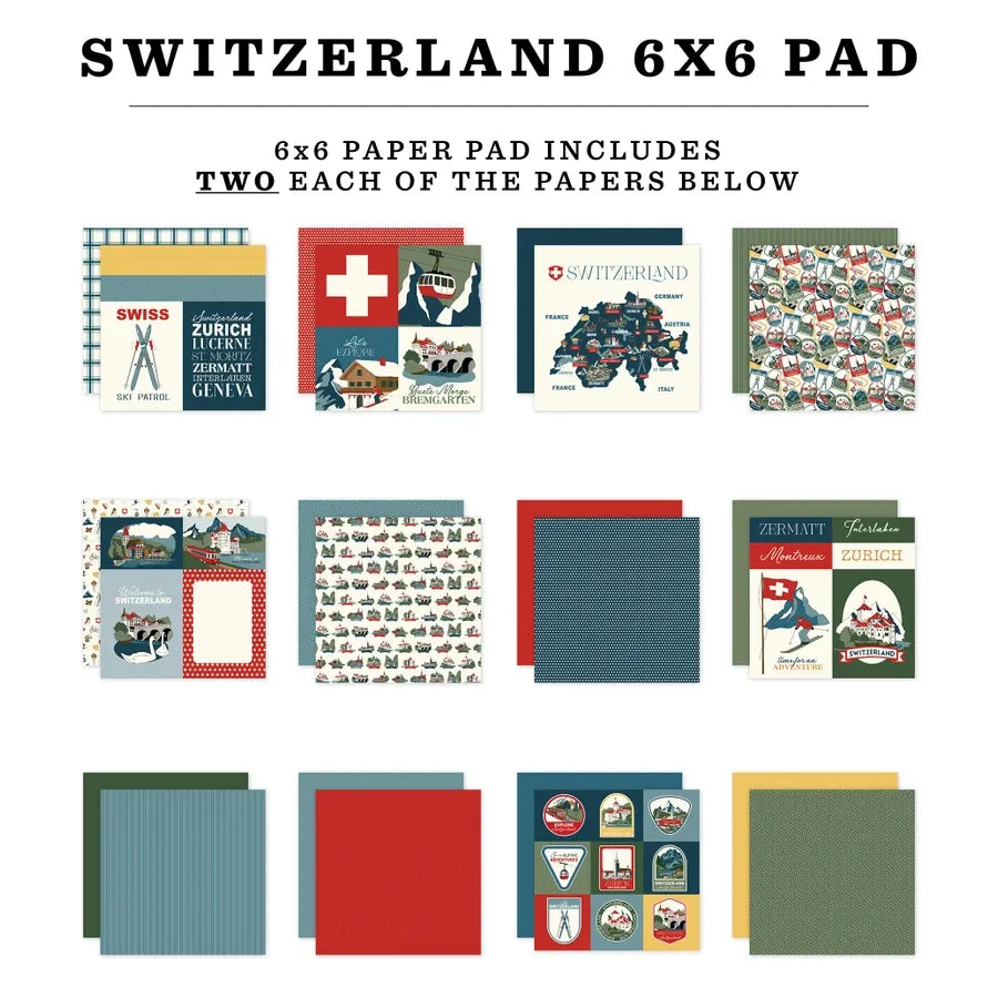 Carta Bella Switzerland 6 x 6 Paper Pad cbsw545023 Detailed Pattern Images