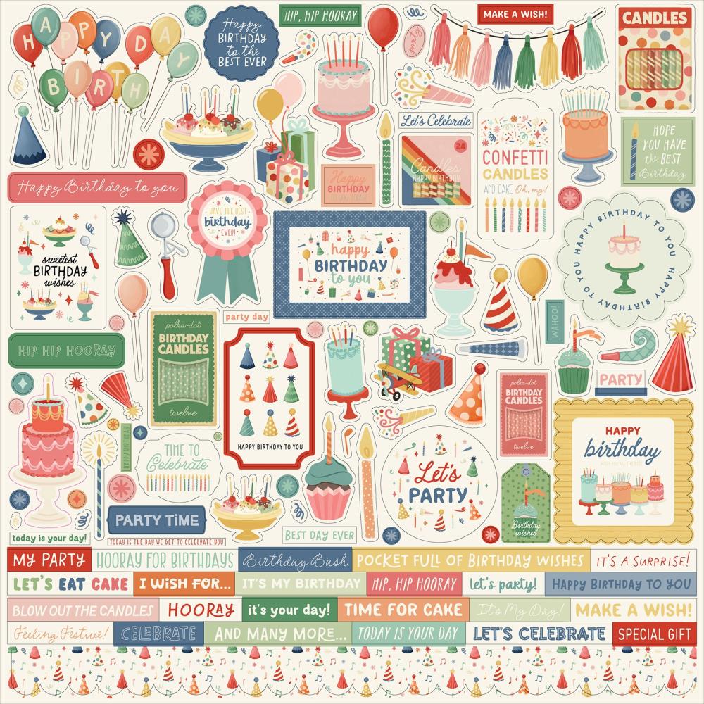 Carta Bella They Say It's Your Birthday 12 x 12 Collection Kit cbys481016 Cardstock Stickers
