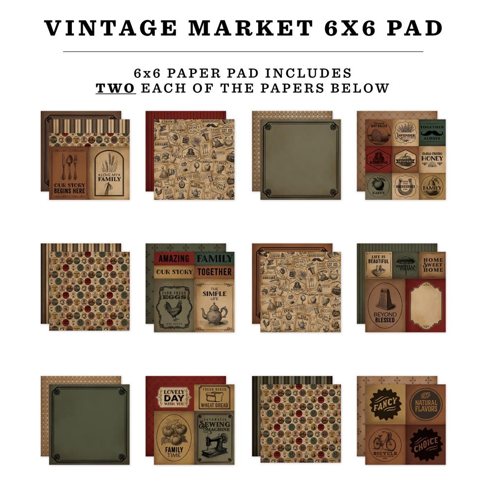 Carta Bella Vintage Market 6 x 6 Paper Pad cbvt449023 Detailed Swatches