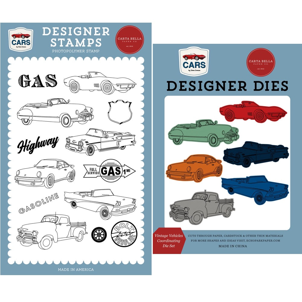 Carta Bella Vintage Vehicles Clear Stamps And Dies Bundle