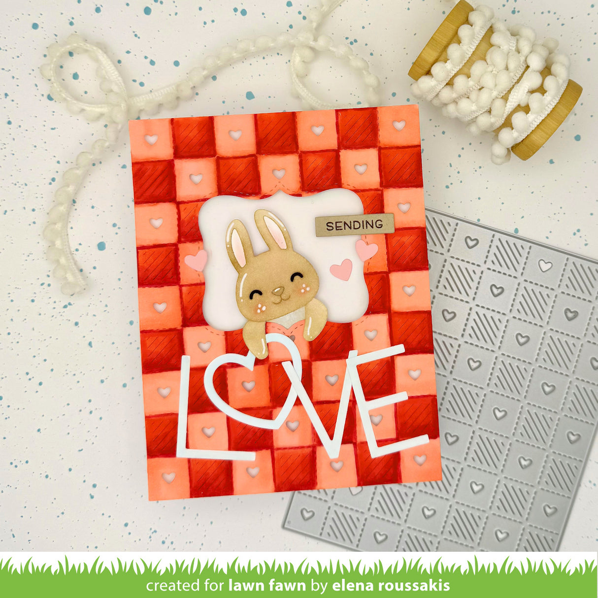 Card with a bunny and 'LOVE' text on a textured background