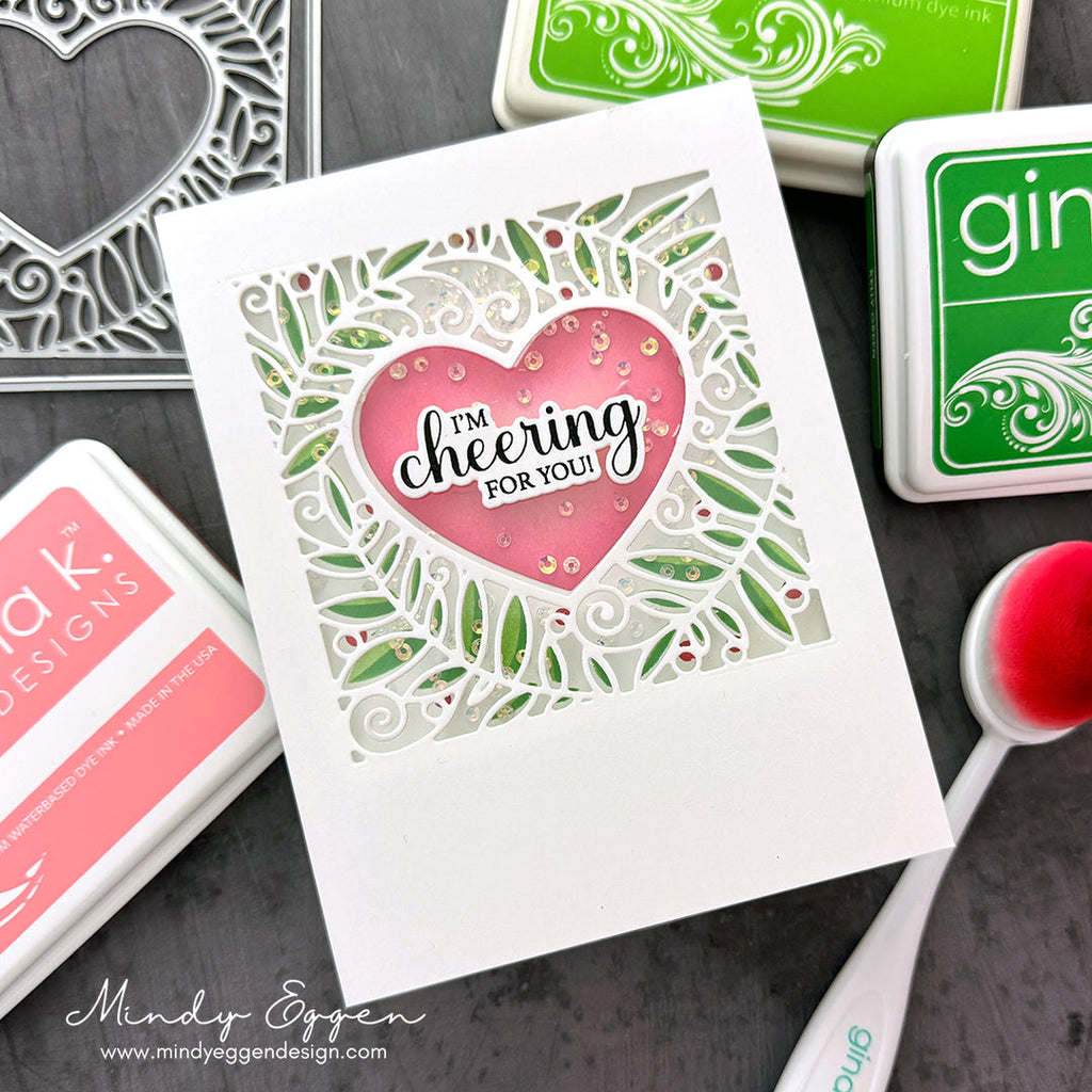 Cheering for You Heart Shaker Card with Greenery Accents