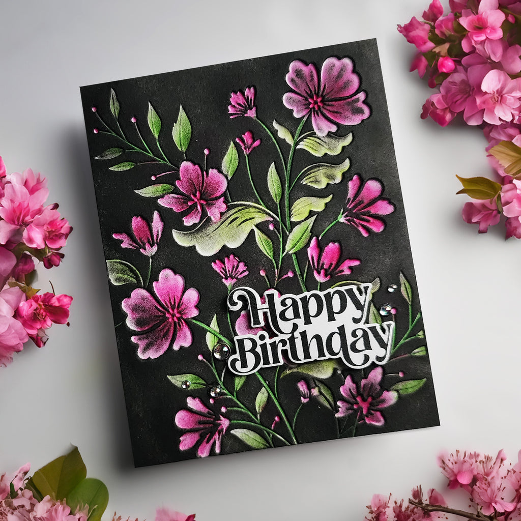 Simon Says Stamp Embossing Folder and Cutting Dies Chelsea Floral sfd389 Celebrate Birthday Card
