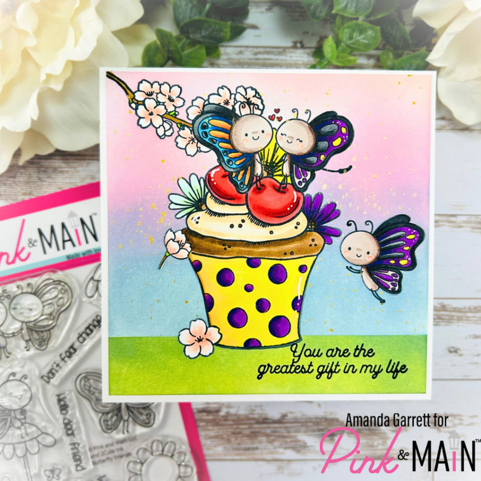 Pink and Main Butterfly Friends Clear Stamps pm0695 cupcake