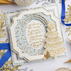Chloe's Creative Cards 8x8 Gilded Squares 4 Dies c-mdie-gs4 snowflake trim gold and white tree christmas card