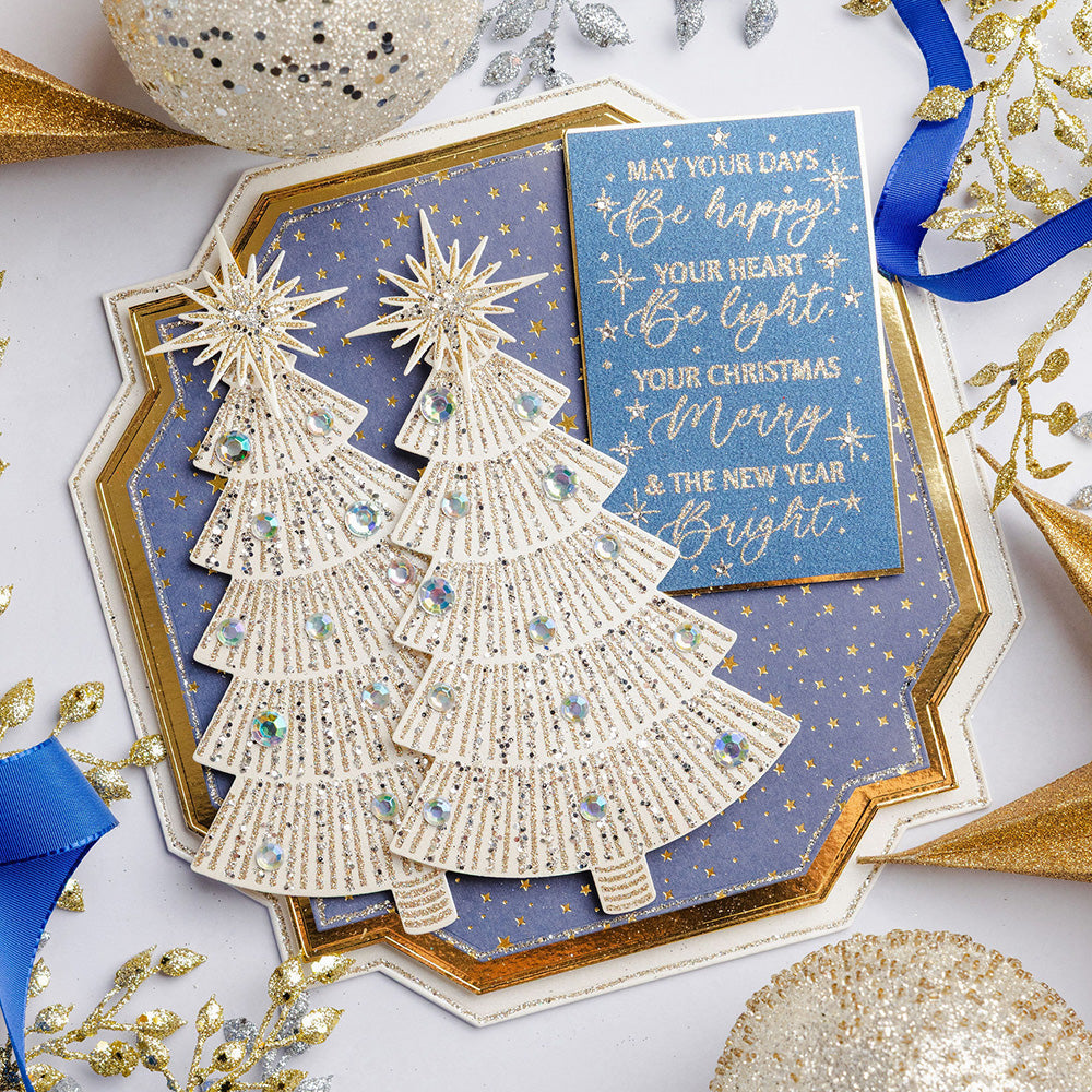 Chloe's Creative Cards 8x8 Gilded Squares 4 Dies c-mdie-gs4 sparkle and sequins trees star background card