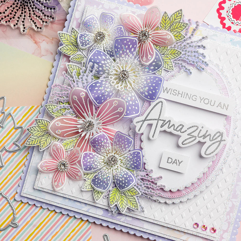 Chloe’s Creative Cards Amazing, Beautiful, Lovely Sentiment Builder Die and Stamp Set c-diest-amblosentb flowers
