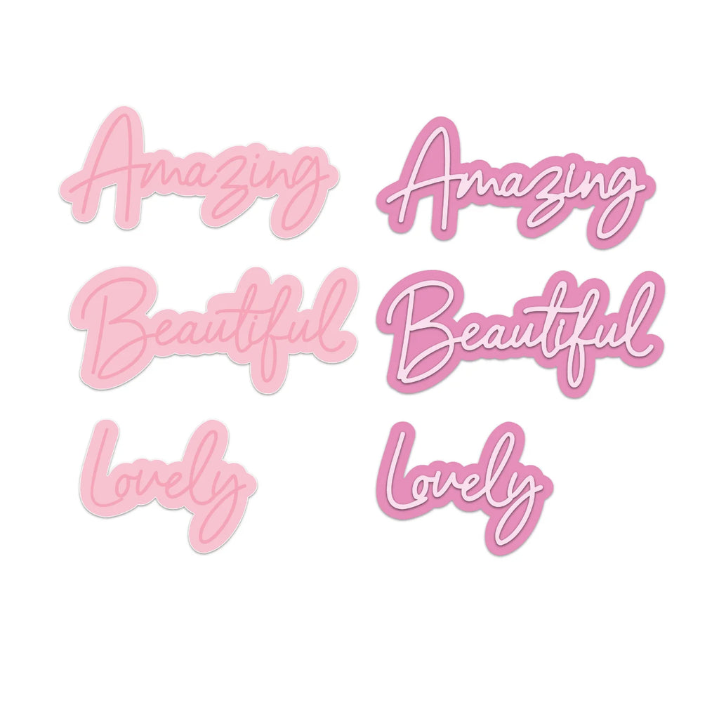 Chloe’s Creative Cards Amazing, Beautiful, Lovely Sentiment Builder Die and Stamp Set c-diest-amblosentb words