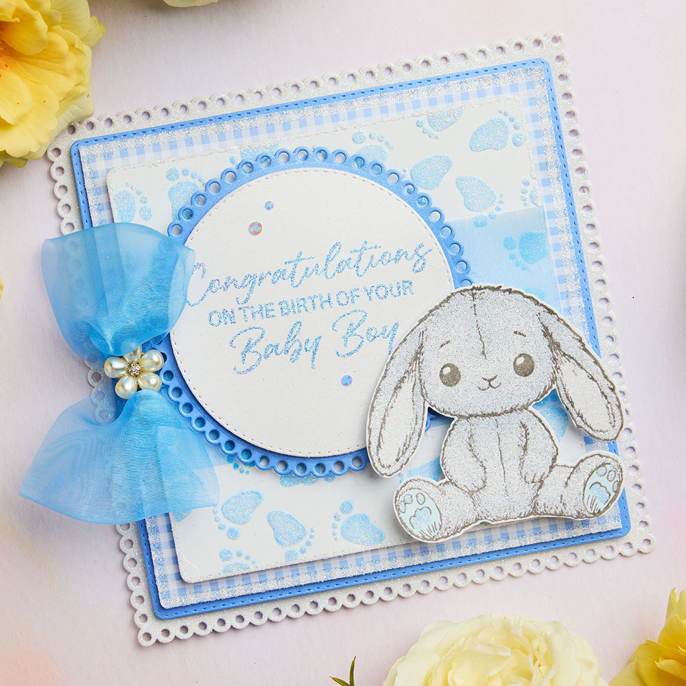 Chloe’s Creative Cards Baby Footprints Background 8x8 Embossing Folder c-8emb-baby congratulations baby boy