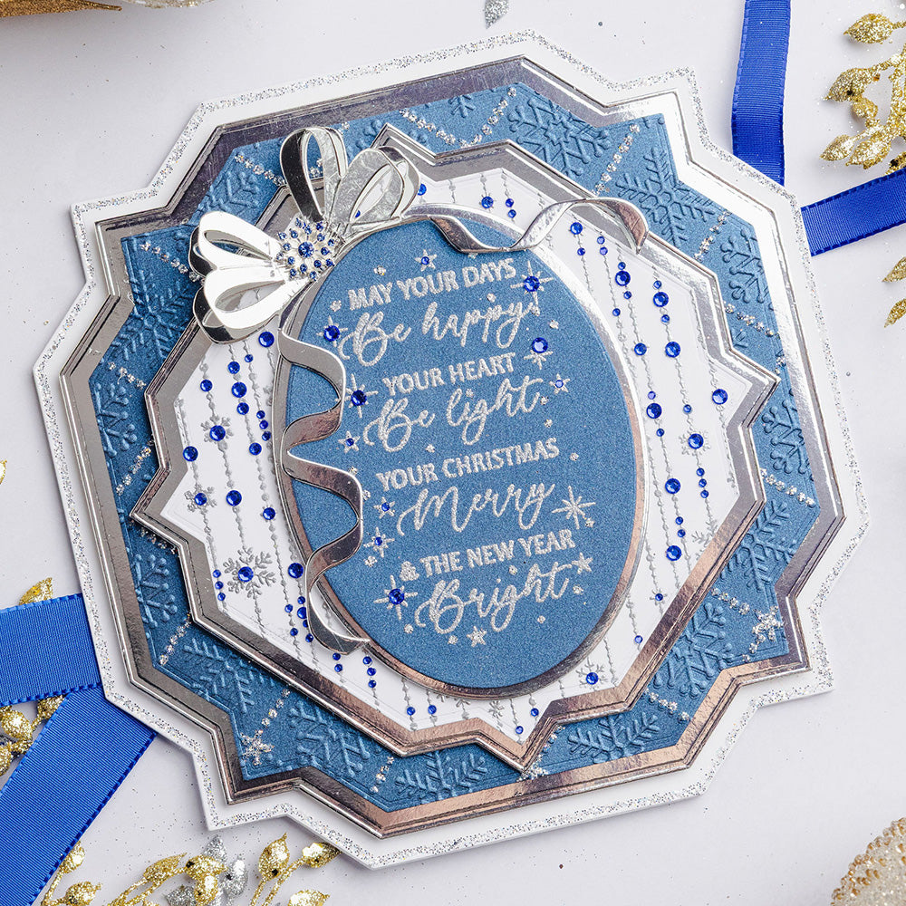 Chloe's Creative Cards Beaded Snowflake Background Clear Stamp Set c-stam-bsnowb blue snowflake background blue sequins christmas card