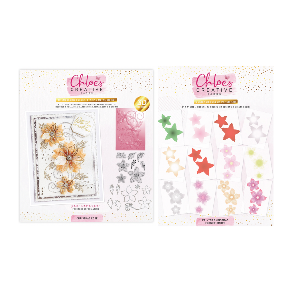 Chloe's Creative Cards Christmas Rose Folder, Die, Stamp and Vellum Bundle