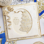 Chloe's Creative Cards Corner Ribbon Bow Die c-mdie-corb gold stripped tree stars and dots card