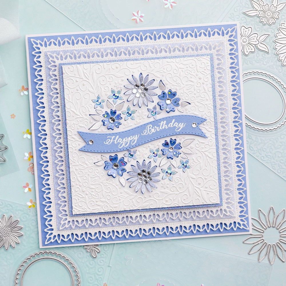 Chloe's Creative Cards Dancing Daisy Sentiments Dies, Stamps and Cut and Emboss Folder Bundle lovely day birthday