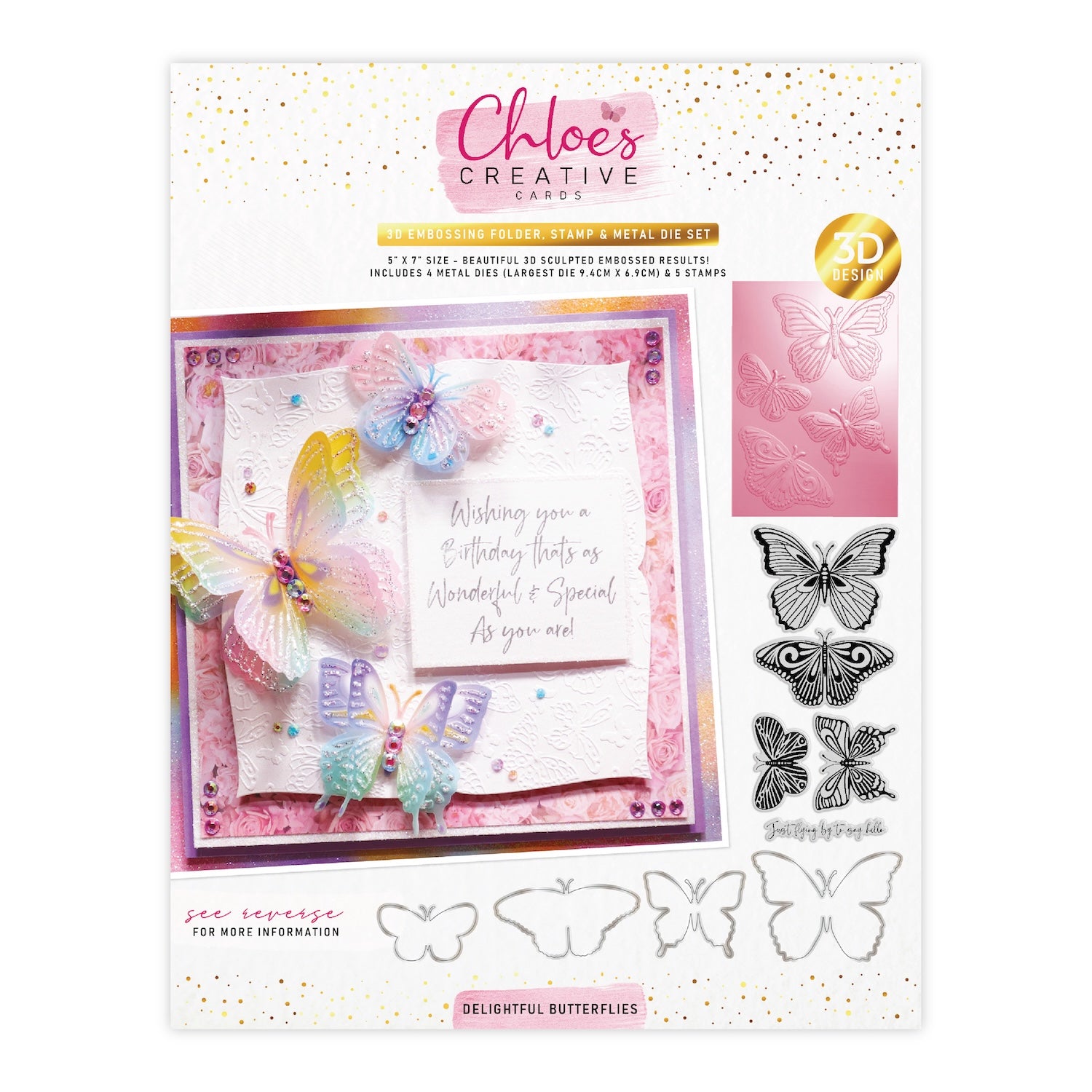 Chloe’s Creative Cards Delightful Butterflies 3D Embossing Folder, Die and Stamp Set c-3dembdiest-db