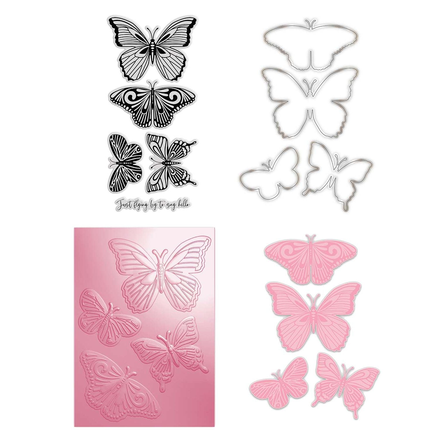 Chloe’s Creative Cards Delightful Butterflies 3D Embossing Folder, Die and Stamp Set c-3dembdiest-db components