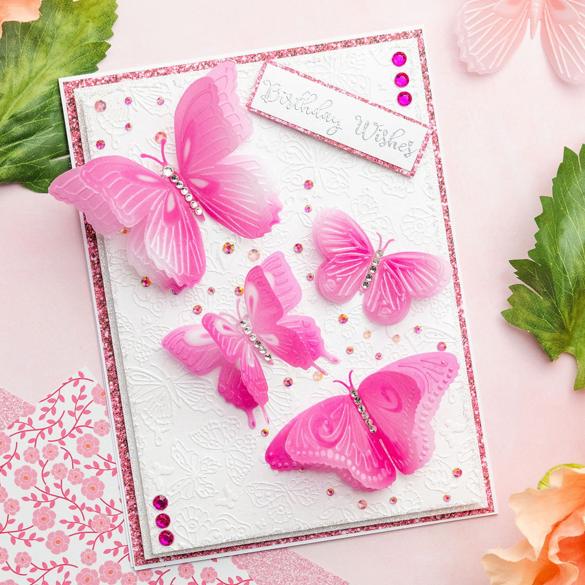 Chloe’s Creative Cards Delightful Butterflies Folder, Die, Stamp and Vellum Bundle birthday wishes