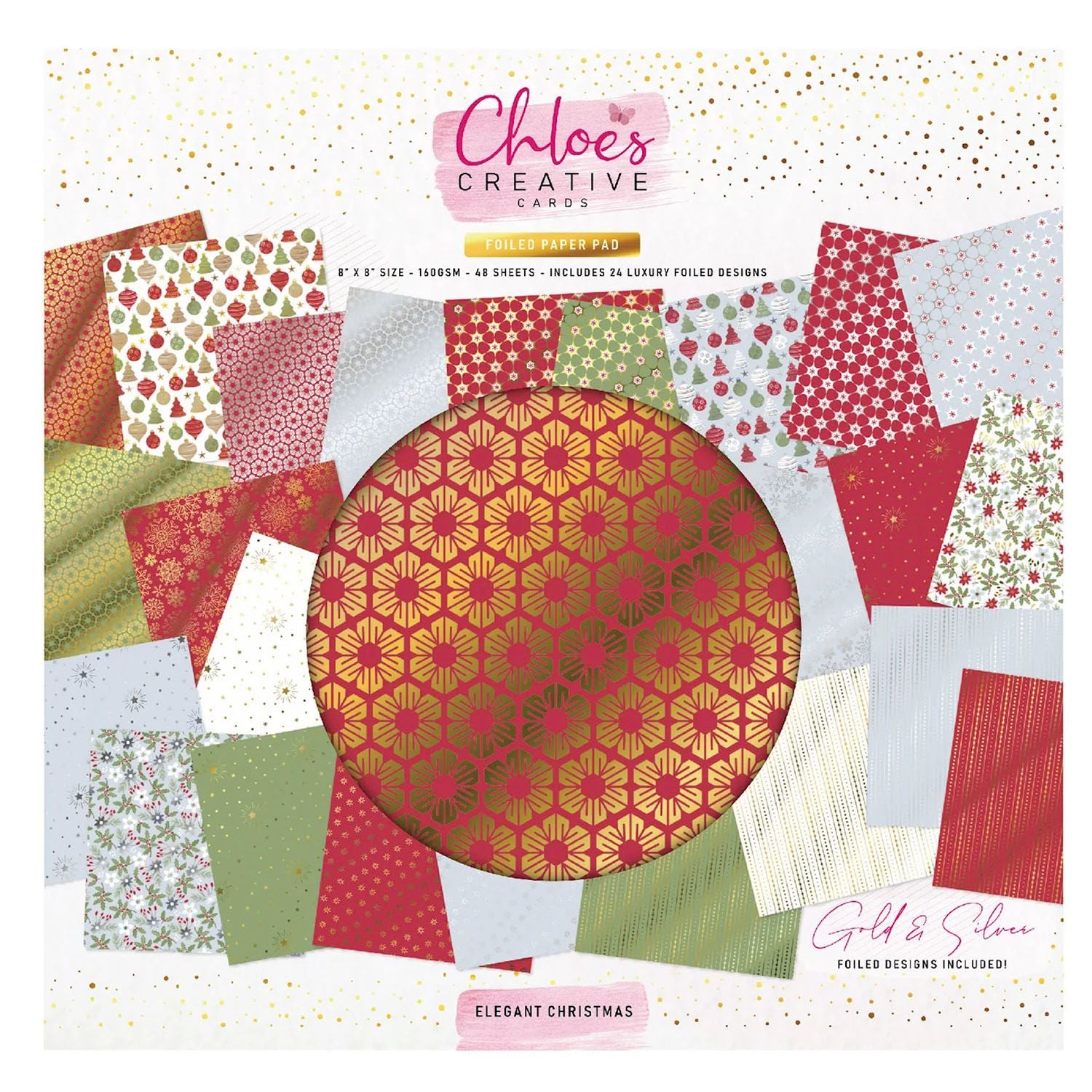 Chloe's Creative Cards Elegant Christmas 8x8 Foiled Paper Pad c-fpad-elechr