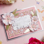 Chloe's Creative Cards Exquisite Flower 5x7 Cut and Emboss Folder c-cemb-exqfl floral lace background pink flowers sparkles sending caring thoughts card