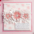 Chloe's Creative Cards Exquisite Flower Stamp and Cut and Emboss Folder Bundle pink white flowers floral background birthday card